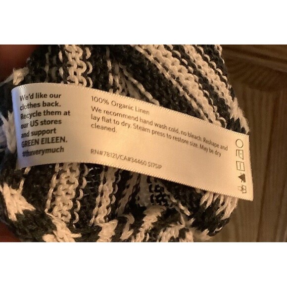Eileen Fisher Knit Dress L Black White Striped Organic Linen Short‎ Sleeve Shift - Picture 3 of 4